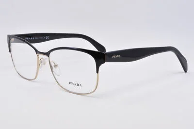 Prada Eyeglasses PR 65RV QE31O1 Black On Pale Gold, Size 55-16-140