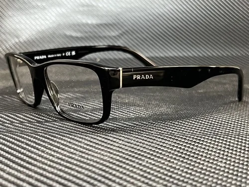 PRADA PR 16MV 1AB1O1 Gloss Black Rectangle 53 mm Men